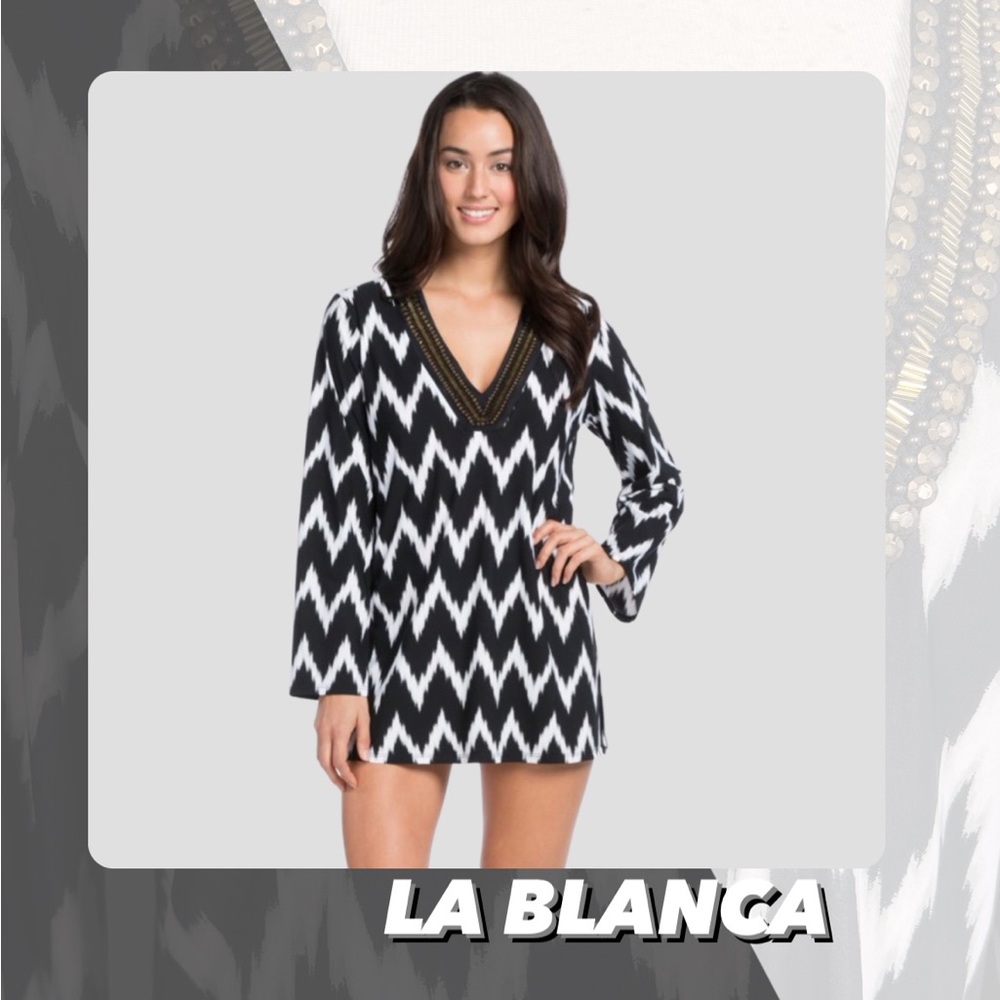 La Blanca Black and White Zigzag V-Neck Swim Coverup